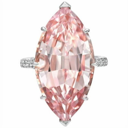 Women 925 Silver Elegant Marquise Cut Pink Sapphire Wedding Ring