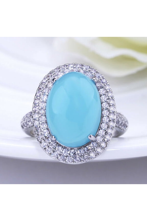 Women 925 Silver Oval Cut Turquoise Wedding Rings