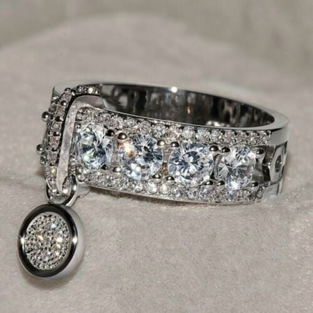 Women 925 Silver Wedding Rings Jewelry White Sapphire Ring