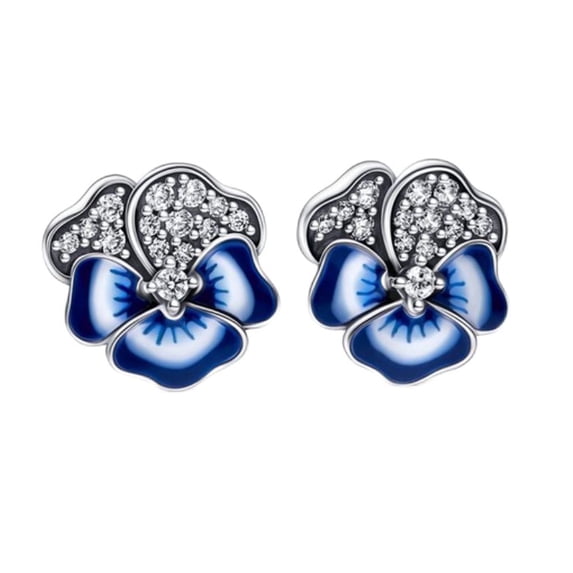 ROSIANNA Blue Pansy Flower Stud Earrings, 925 Sterling Silver