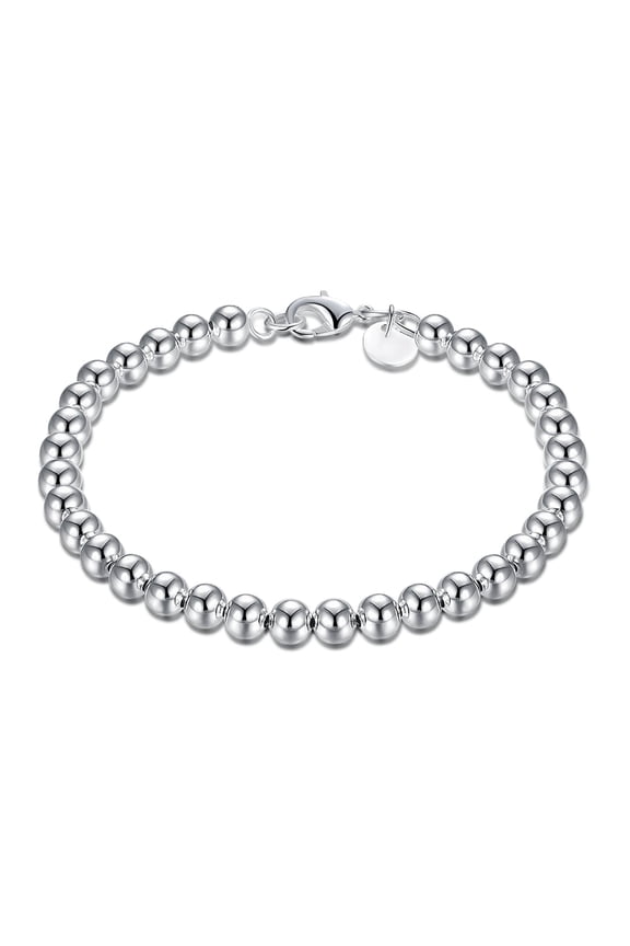 Women Sterling Silver Plated Bracelet Hollow Beads Balls 7 Inches 6MM Lobster L49