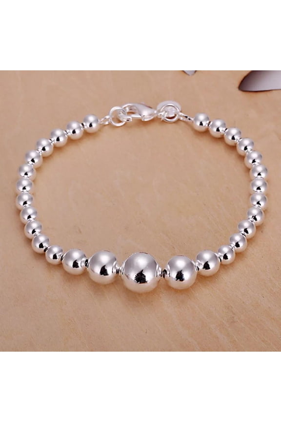 Women 925 Sterling Silver Bracelet Hollow Beads Balls 8 Inches 12MM Lobster L47