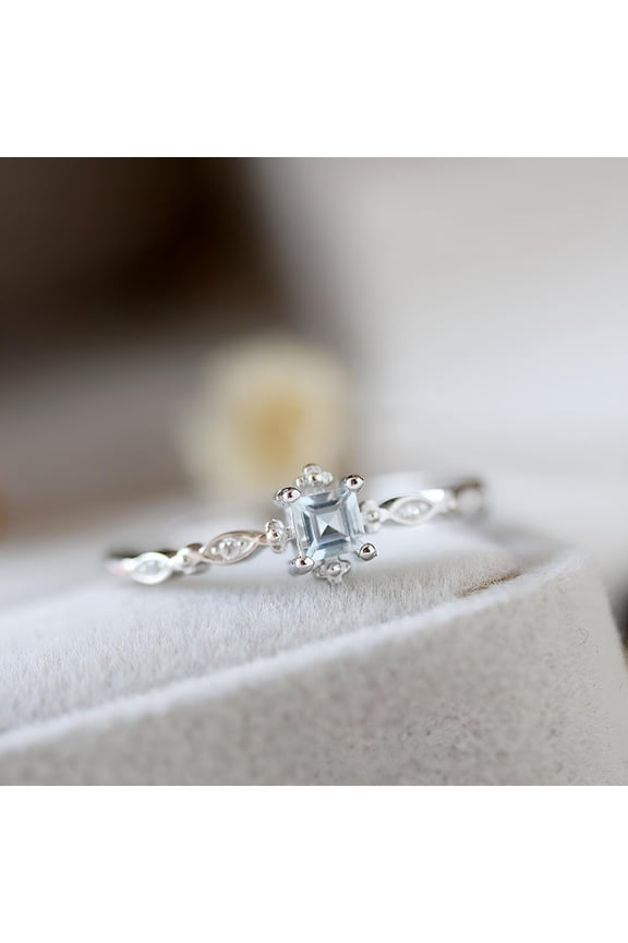 Women 925 Sterling Silver Cube Sapphire Wedding Engagement Propose Ring