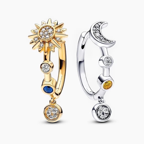 ROSIANNA Women 925 Sterling Silver Sparkling Sun & Moon Hoop Earrings Hypoallergenic