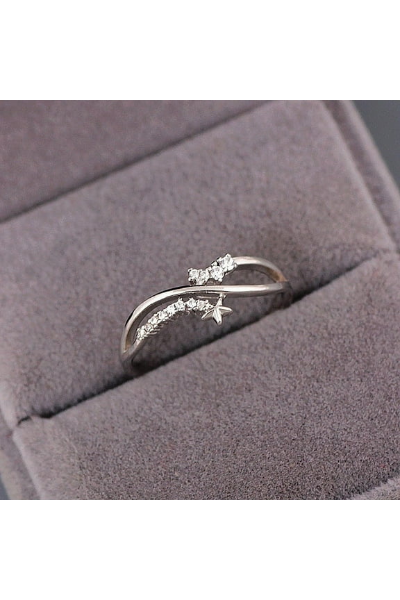 Women 925 Sterling Silver Star Bright Diamonds Thin Ring