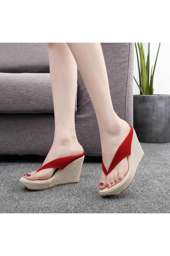 Women 9cm Chunky Heel Bohemian Beach Sandals Stylish Thong Toe Separated Design Comfortable Non Slip Lightweight Elegant Summer Footwear Red 40