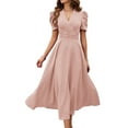 thumbnail image 1 of Women A Line Dress Formal Summer Elegant Dresses Trendy Casual V Neck Dress Short Sleeve Vacation Cocktail Dress Gray Pink M, 1 of 7