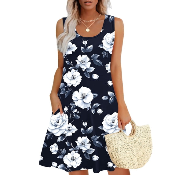 Women A Line Dresses Women Casual Loose Summer Printed Dress Sleeveless V-neck Top/shirt Set C Multicolor M