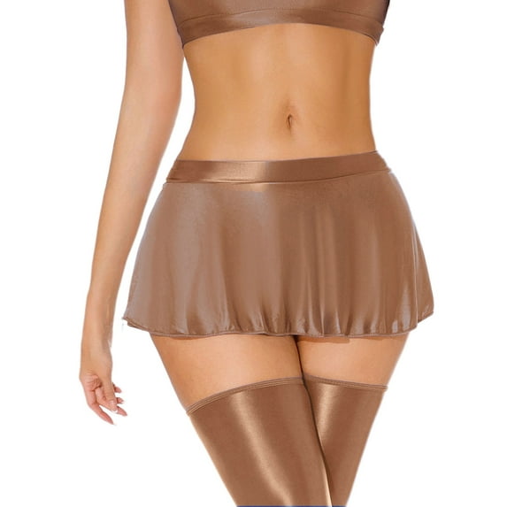 Women A Line Oil Glossy Skirts Shiny See Through Mini Skirt Flared Pleated Short Skirt Club Party Cosplay Miniskirt Solid Color Smooth Flirty Skirts