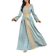 Women Abaya Modest Dress Women's Embroidered Lace Fashionable High End Soft Elegant Solid Color Dress â