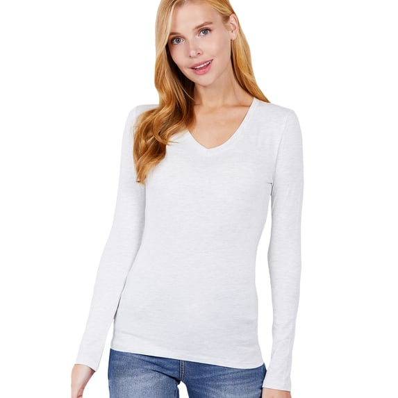 Women Active Long Sleeve Cotton Jersey V-Neck Top