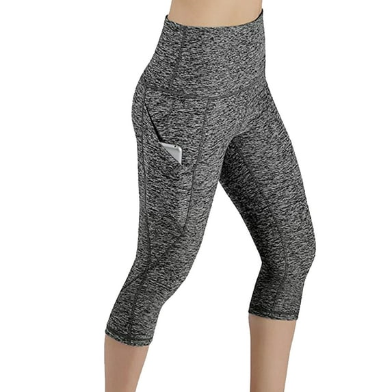 Women Active Work Leggings High Waist with Pocket Solid Color Pants Cropped Trouser for Yoga Athletic Workout