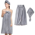 thumbnail image 1 of Women Adjustable Bath Towel Wrap,Soft Body Wraps Dress with Hair Towel for Shower,Super Absorbent and Quick Drying (Grey), 1 of 6