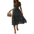 thumbnail image 1 of DYMADE Women Boho Floral Print Summer Short Sleeve Midi Dress, 1 of 3