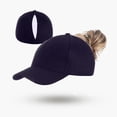 thumbnail image 1 of Women Adjustable Ponytail Baseball Cap Running Tennis Outdoor Activity Corduroy Trucker Hat, Navy, 1 of 3