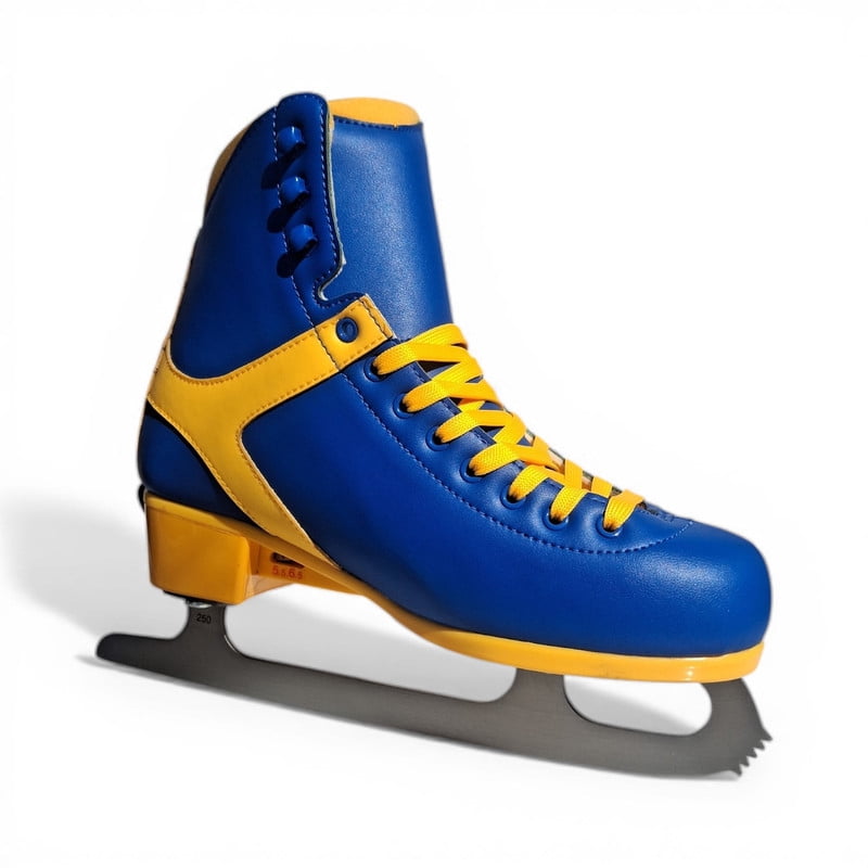 Women Adjustable Sizes Ice Skates – Retro Blue&Yellow, Comfort, Stability & Beginner Control