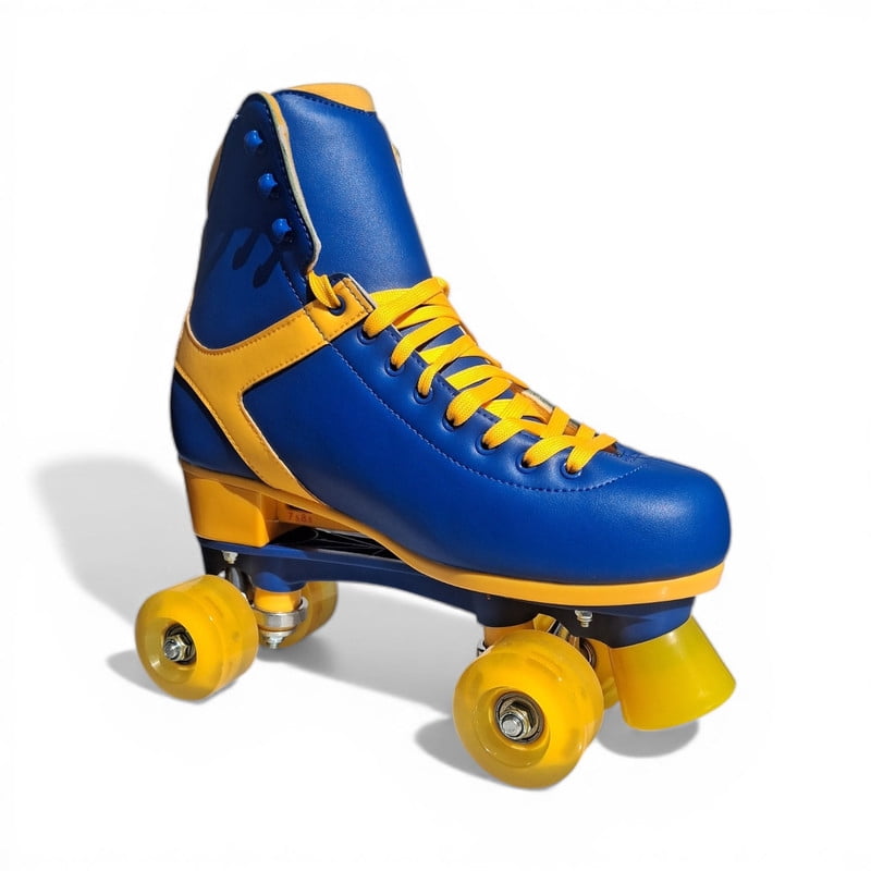 Women Adjustable Sizes Quad Roller Derby Skates – Retro Blue&Yellow Indoor & Outdoor