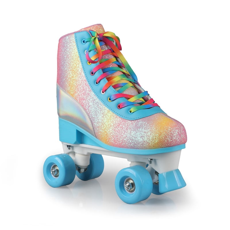 Women Adjustable Sizes Quad Roller Derby Skates in Rain Rainbow – Indoor & Outdoor