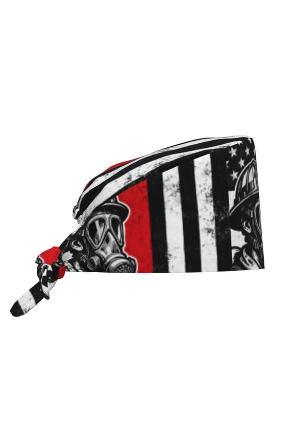 Women Adjustable Working Cap Firefighter Red Line Flag Art Cleaning Hat