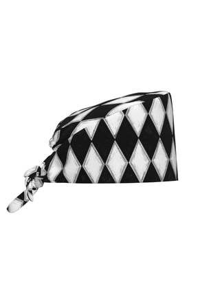 Women Adjustable Working Cap Harlequin Pattern Black And White Cleaning Hat