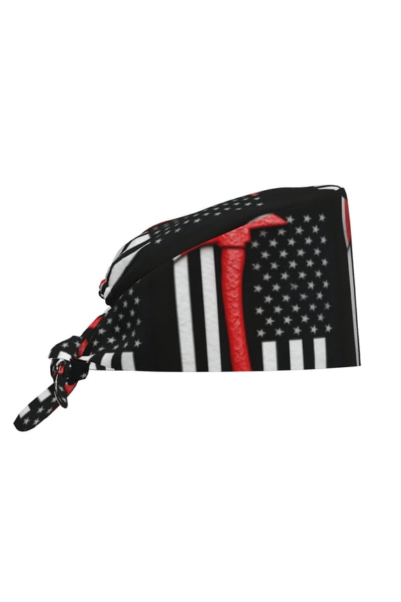 Women Adjustable Working Cap Thin Red Firefighter Line Axe Flag Pattern Cleaning Hat