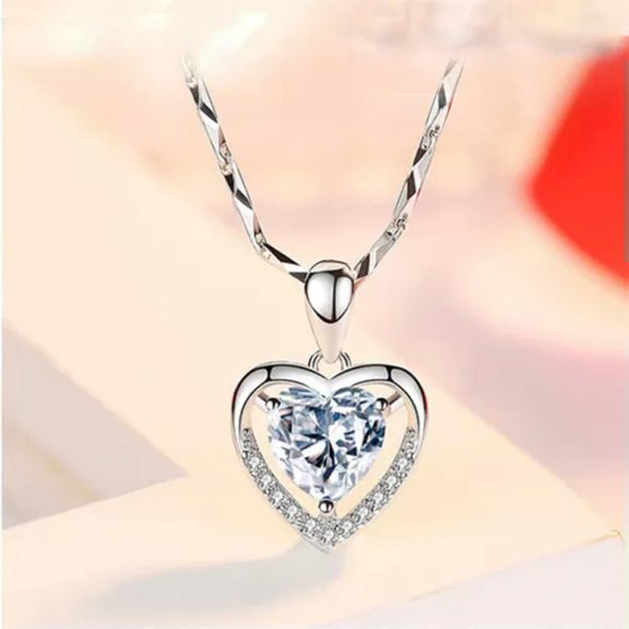 Women Adorable 925 Silver,Rose Gold Necklace Pendant Cubic Zircon Jewelry