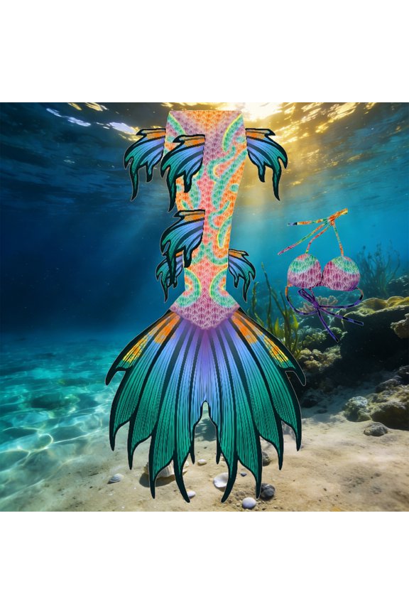 Women Adult Mermaid Tail Freediving Suit Plus Size Monofin Compatible Removable Skirt High Stretch Quick Dry Comfortable Underwater Photography Full Swimwear Mint Green XL