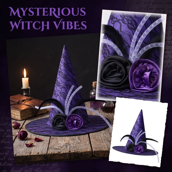 Women Adult Wizard Hat Magic Halloween Witch Costume Accessory Purple One Size