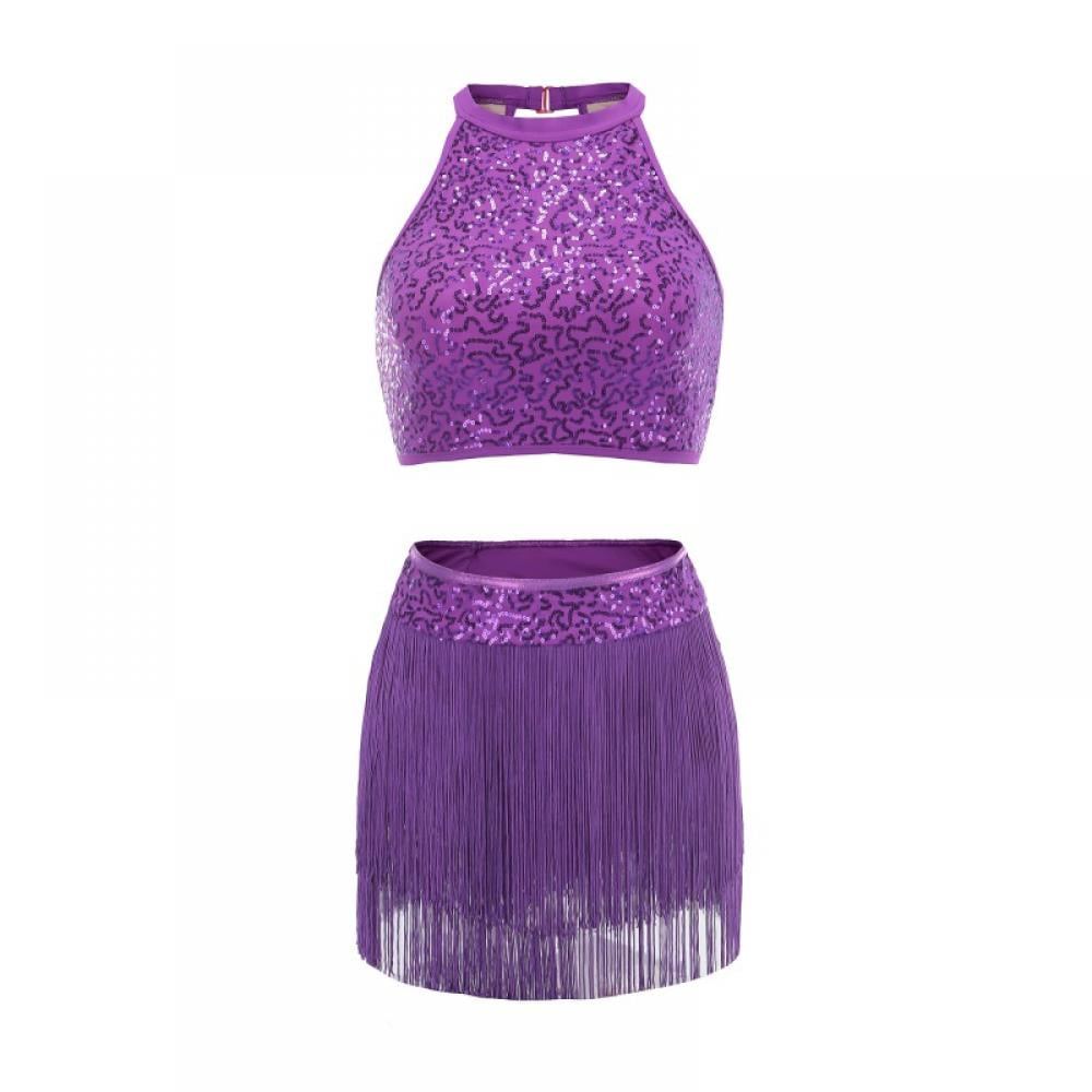 Women Adult and Kids Shiny Sequins Pieces Dance Dress Outfits