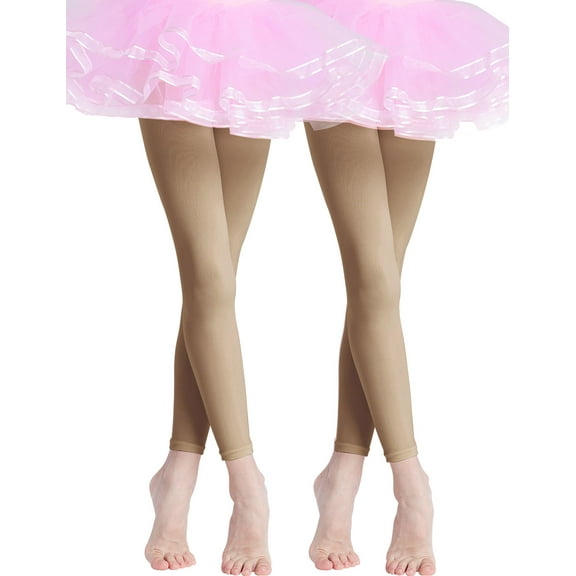 Women Adults Dance Stockings Socks Beige Soft Footless Tights 2 Pairs 90D