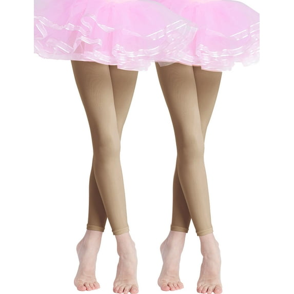 Women Adults Dance Stockings Socks Beige Soft Footless Tights 2 Pairs 90D