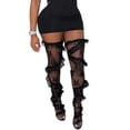 thumbnail image 1 of Women Aesthetic Flower Lace Ruffle Trim Patchwork Thigh High Long Stockings, 1 of 11