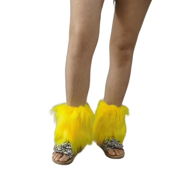 Women Aesthetic Fuzzy Leg Warmer Boot Cuffs Japanese Student Solid Bright Yellow Plush Leggings Leg Cover Long Socks