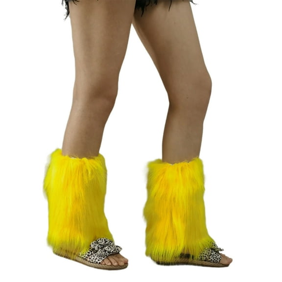 Women Aesthetic Fuzzy Leg Warmer Boot Cuffs Japanese Student Solid Bright Yellow Plush Leggings Leg Cover Long Socks