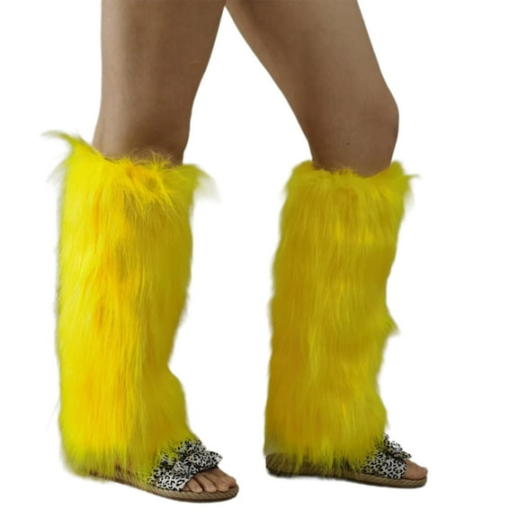 Women Aesthetic Fuzzy Leg Warmer Boot Cuffs Japanese Student Solid Bright Yellow Plush Leggings Leg Cover Long Socks