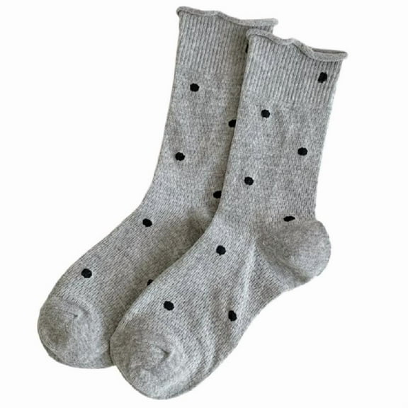 Women Aesthetic Hollow Out Cotton Crew Socks Dots Pattern Roll Cuffs Calf Socks