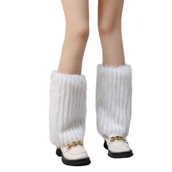 Women Aesthetic Punk Fuzzy Leg Warmer Boot Gaiters Japanese Ribbed Plush Leggings Leg Covers Sleeve Solid Long Socks
