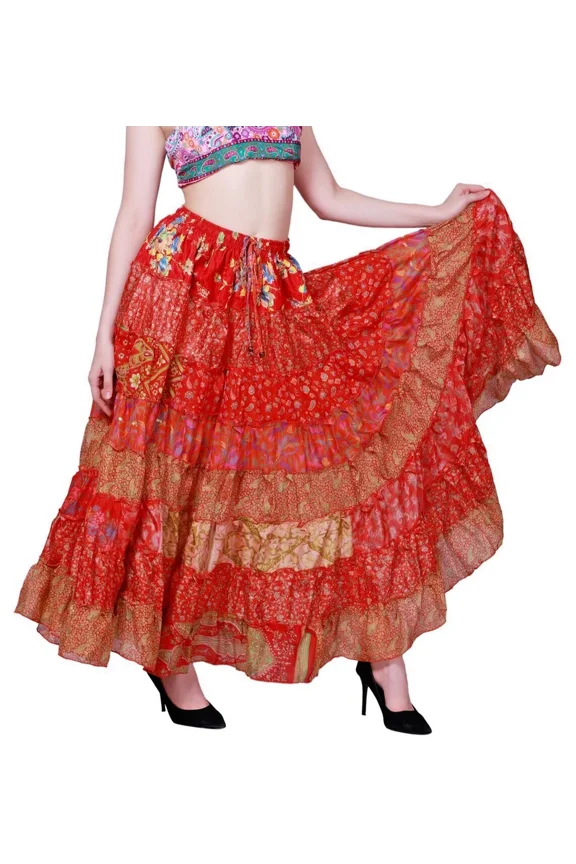 Women African Tribal 7 Tier long Elastic Waist Banjara Skirt 5 Pcs Assorted Lot