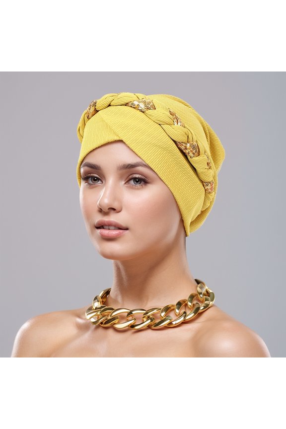 Women African Turban Bling Rhinestones Beanie Cap Headwear Pre-Tied Crystal Head Wrap