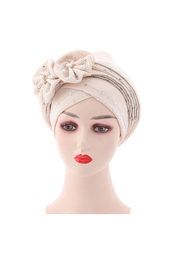 Women African Turban, Fashion Faux Rhinestone Bright Color Breathable Flower Knot Elastic Headwrap Head Scarf for Performance Church praying