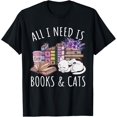 thumbnail image 1 of Women All I Need Is Books And Cats Cat Lover Kitten Reading T-ShirtMen and women, White Black T-shirt, size: Extra large S-2122XL, 1 of 4