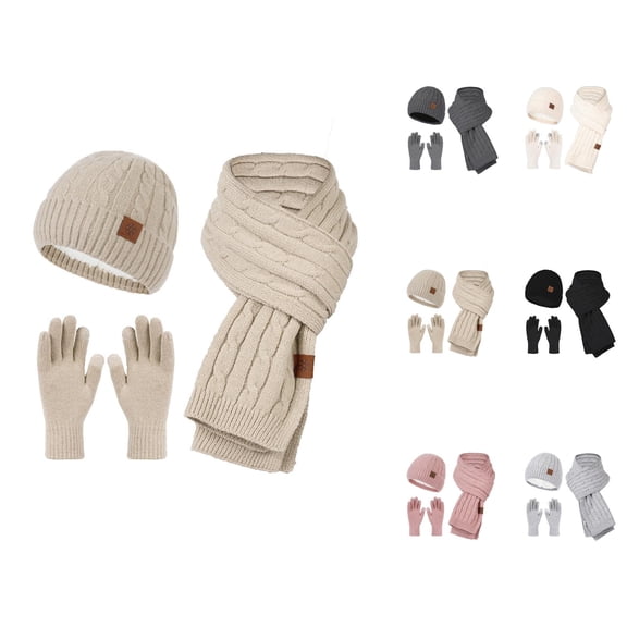 Women Alpaca Wool Knit Set With Pink Hat - New Plush Beanie Scarf Gloves Combo, Lightweight Warm Winter Gifts, Cross Border Hot Seller For Girls Ski