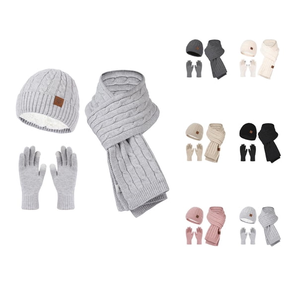 Women Alpaca Wool Knit Set With Pink Hat - New Plush Beanie Scarf Gloves Combo, Lightweight Warm Winter Gifts, Cross Border Hot Seller For Girls Ski