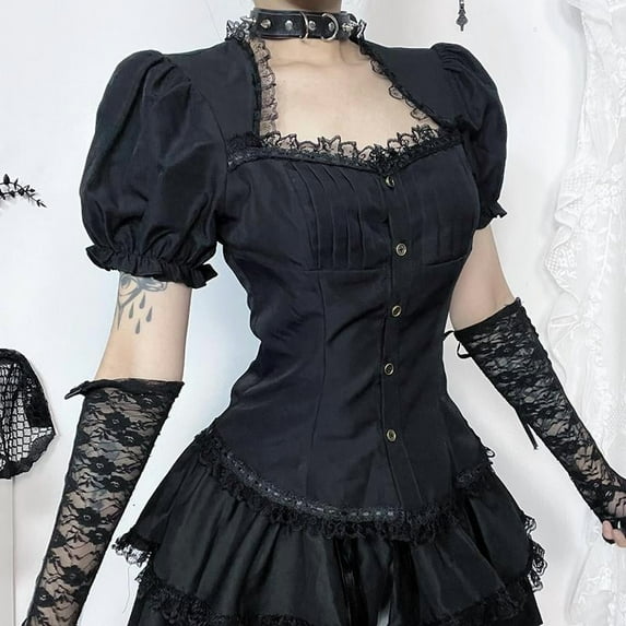 Women Alt Emo Button Down Shirt Gothic Blouse Techwear Dark Academia Preppy Clothes Japan Harajuku Streetwear