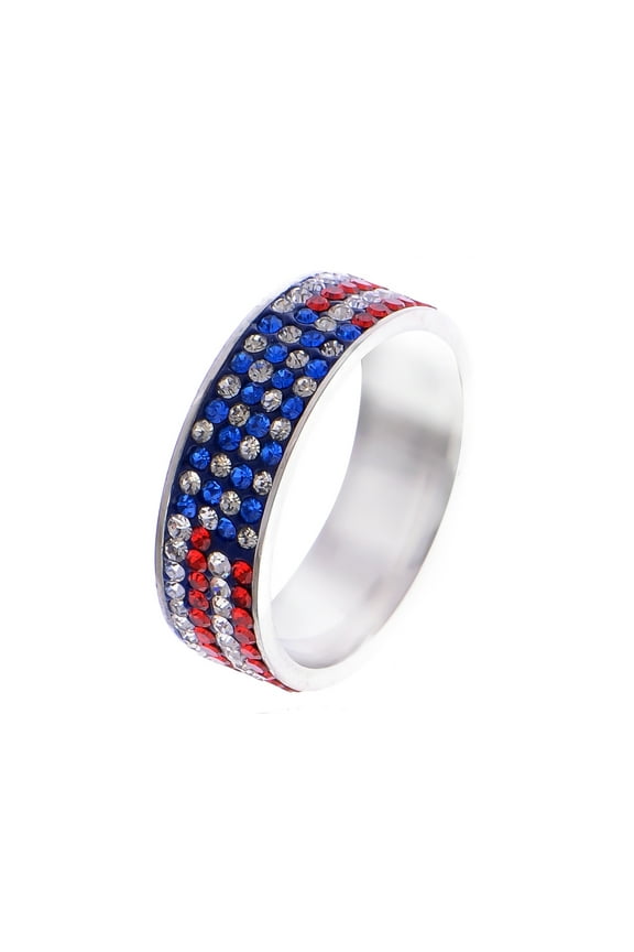 Women American Flag USA Stainless Steel Rhinestones Cystal Ring