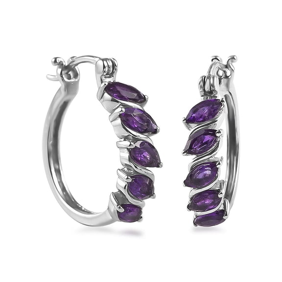 Amethyst Birthstone Hoop Earrings for Women Trendy Stainless Steel - Amethyst Earrings for Women Fashion Gemstone Jewelry Anniversary Birthday Christmas Gifts for Womens