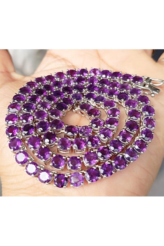 Women Amethyst Necklace in Silver,purple gemstone for party wear,valentine gift