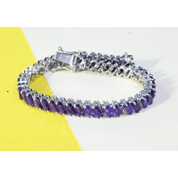 Women Amethyst Tennis Bracelet,Baguette Shape chain link Bracelet Gift Idea for Mother, Anniversary Gift for Wife