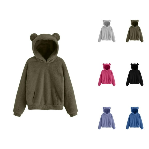 Women And Men And Bear Ears Hooded Sweatshirt Warm Pullover With Cozy Hood For Adults Men Cotton Fleece Hooded Sweatshirt