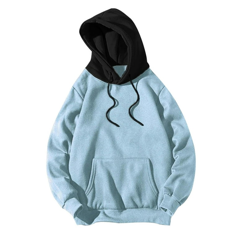 Women And Men Casual Patchwork Hooded Top Blouse Sweatshirt With Pockets Hoodie Cowl Neck Side Slit Pockets Hoodie